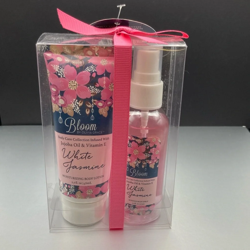 Bloom by Olivia Grace Body Care WHITE‎ JASMINE Lotion & Body Spray Set New
